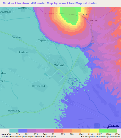 Moskva,Tajikistan Elevation Map