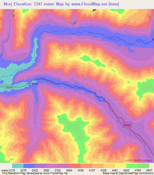 Morj,Tajikistan Elevation Map
