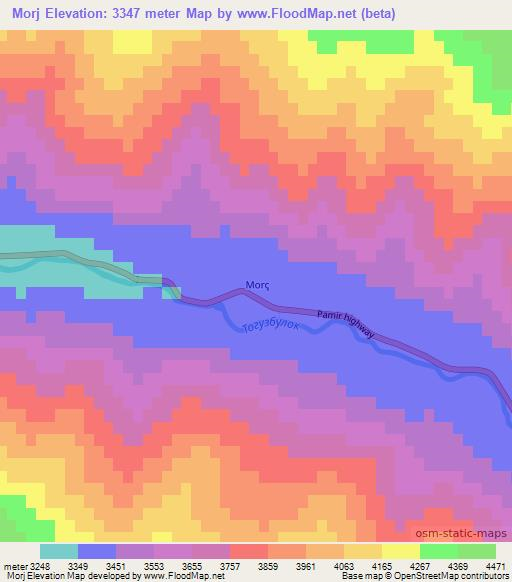 Morj,Tajikistan Elevation Map