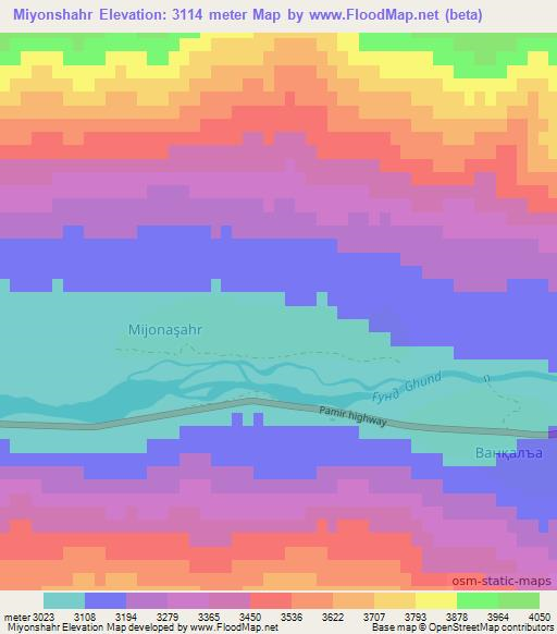 Miyonshahr,Tajikistan Elevation Map