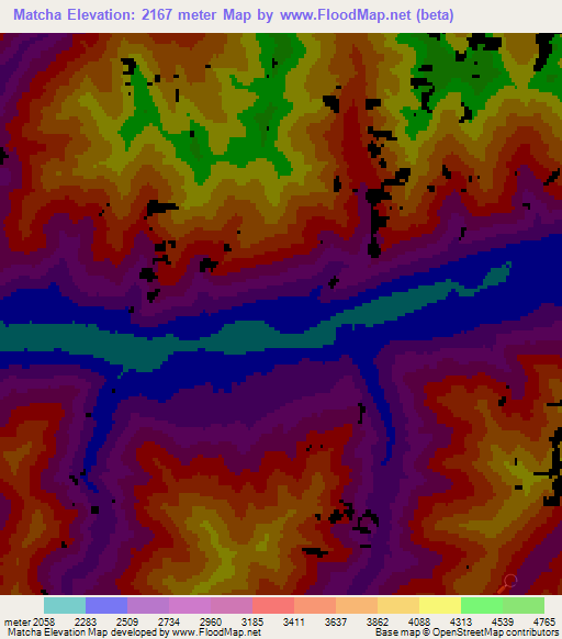 Matcha,Tajikistan Elevation Map