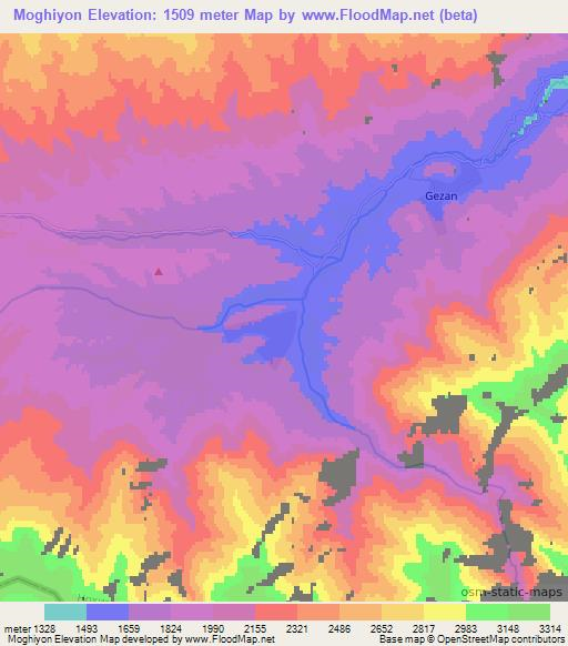 Moghiyon,Tajikistan Elevation Map