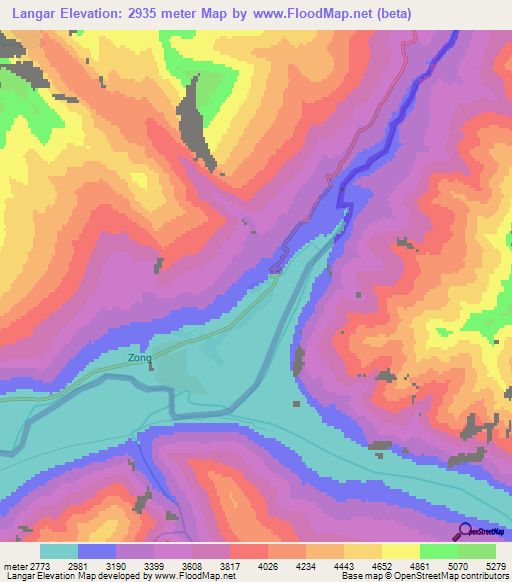 Langar,Tajikistan Elevation Map