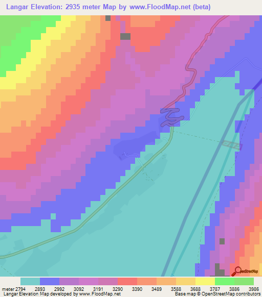 Langar,Tajikistan Elevation Map