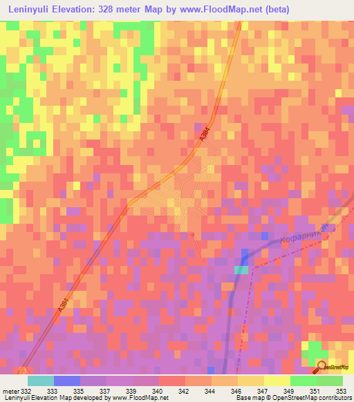 Leninyuli,Tajikistan Elevation Map