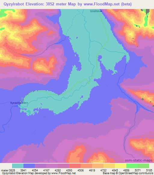 Qyzylrabot,Tajikistan Elevation Map
