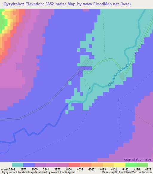 Qyzylrabot,Tajikistan Elevation Map