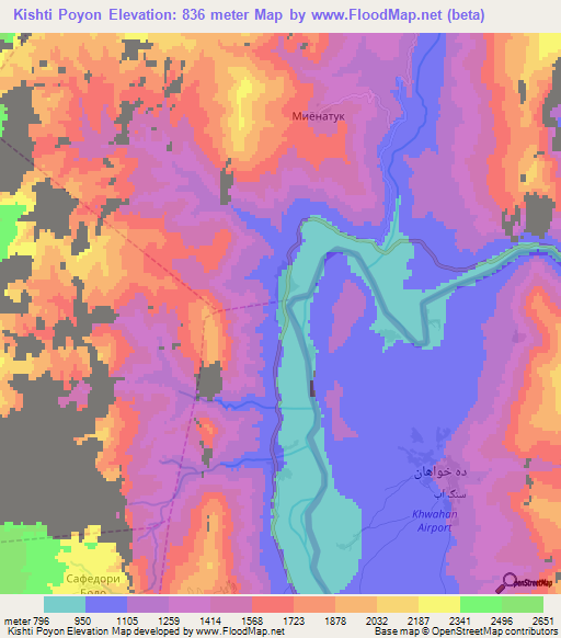 Kishti Poyon,Tajikistan Elevation Map