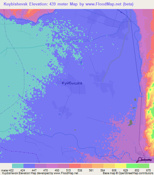 Kuybishevsk,Tajikistan Elevation Map