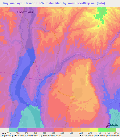 Kuyikushkiya,Tajikistan Elevation Map