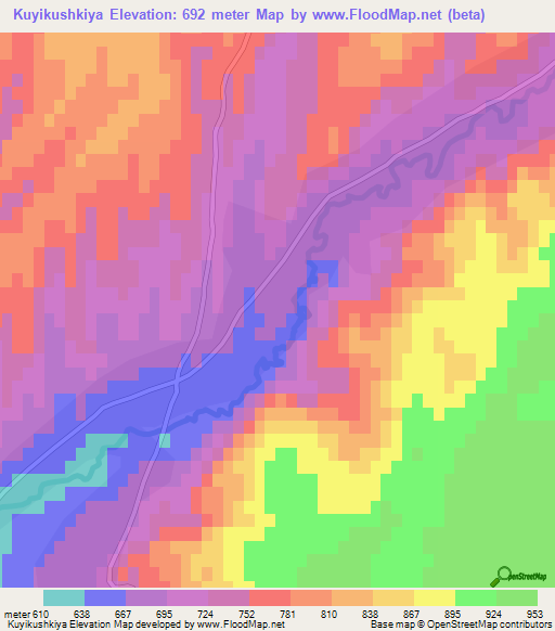 Kuyikushkiya,Tajikistan Elevation Map