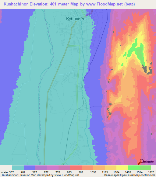 Kushachinor,Tajikistan Elevation Map