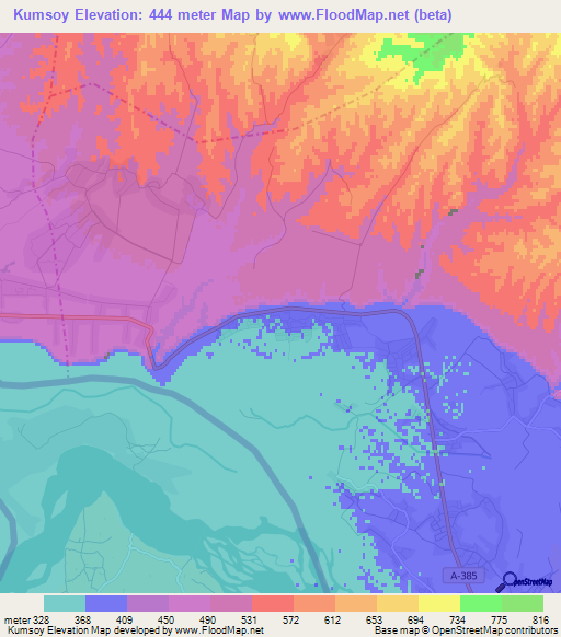 Kumsoy,Tajikistan Elevation Map