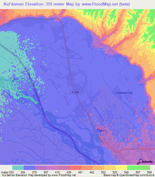 Kul'deman,Tajikistan Elevation Map