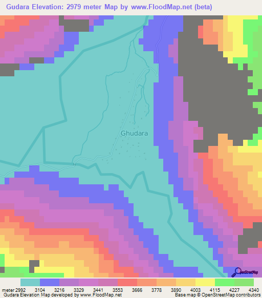 Gudara,Tajikistan Elevation Map