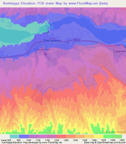 Kushteppa,Tajikistan Elevation Map