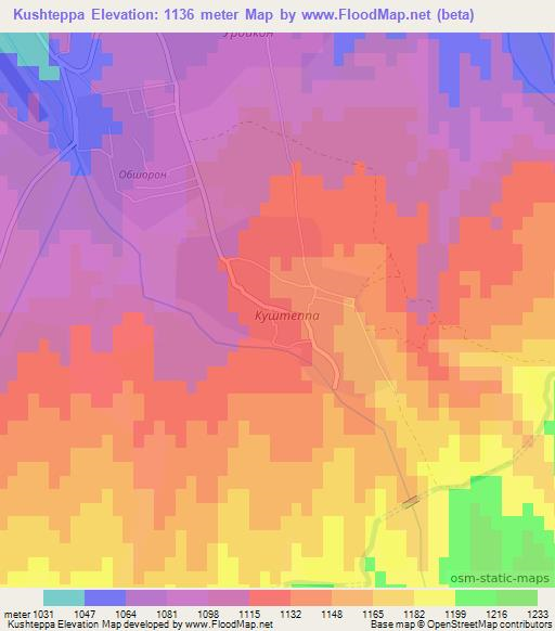 Kushteppa,Tajikistan Elevation Map