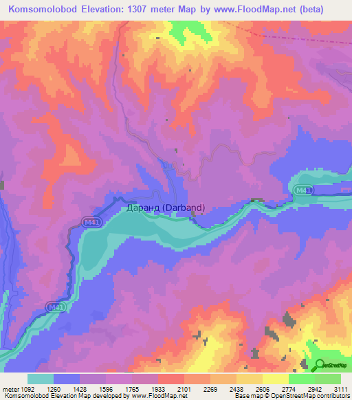 Komsomolobod,Tajikistan Elevation Map
