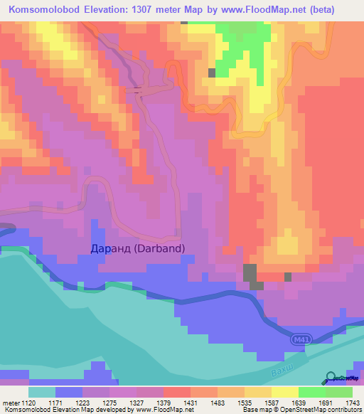 Komsomolobod,Tajikistan Elevation Map
