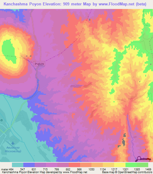 Kanchashma Poyon,Tajikistan Elevation Map