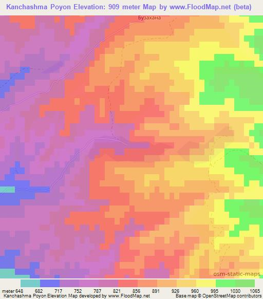 Kanchashma Poyon,Tajikistan Elevation Map