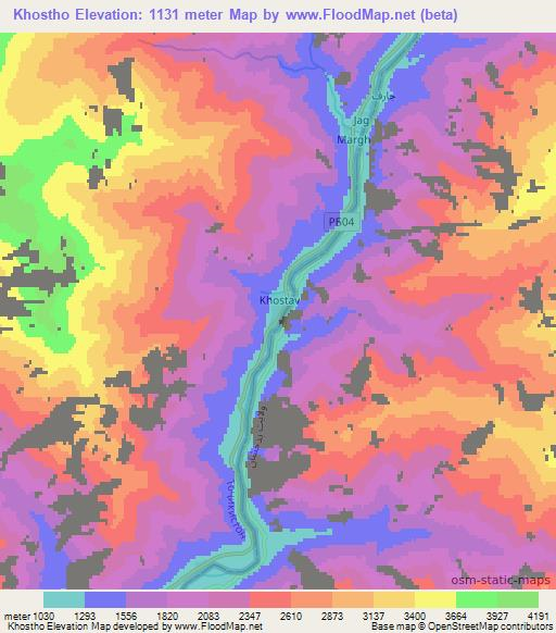 Khostho,Tajikistan Elevation Map