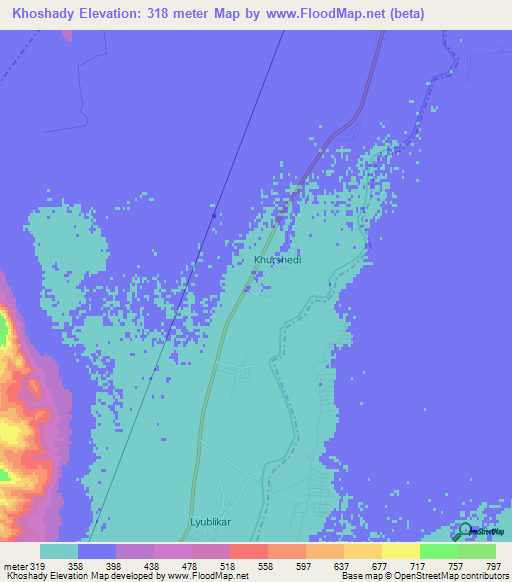 Khoshady,Tajikistan Elevation Map