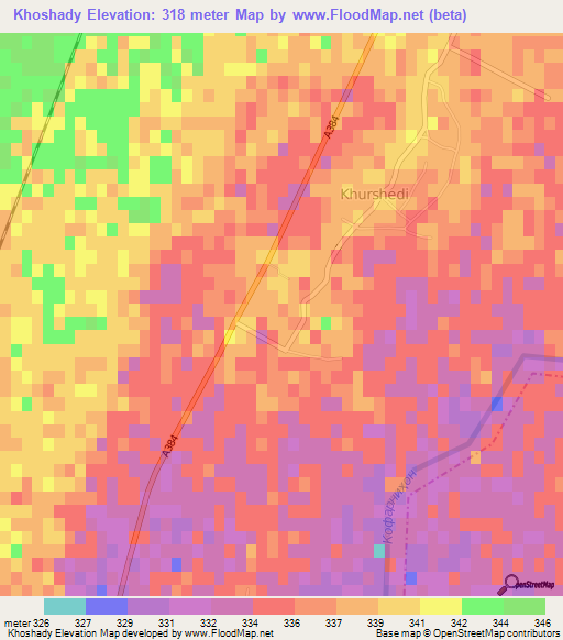 Khoshady,Tajikistan Elevation Map