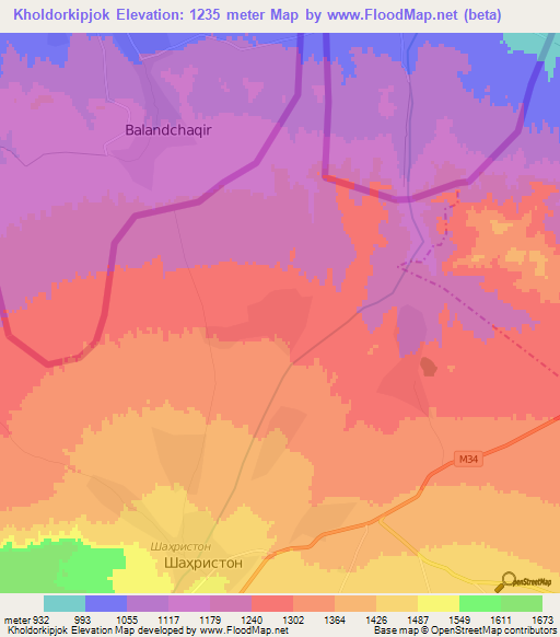 Kholdorkipjok,Tajikistan Elevation Map