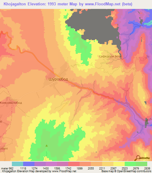 Khojagalton,Tajikistan Elevation Map