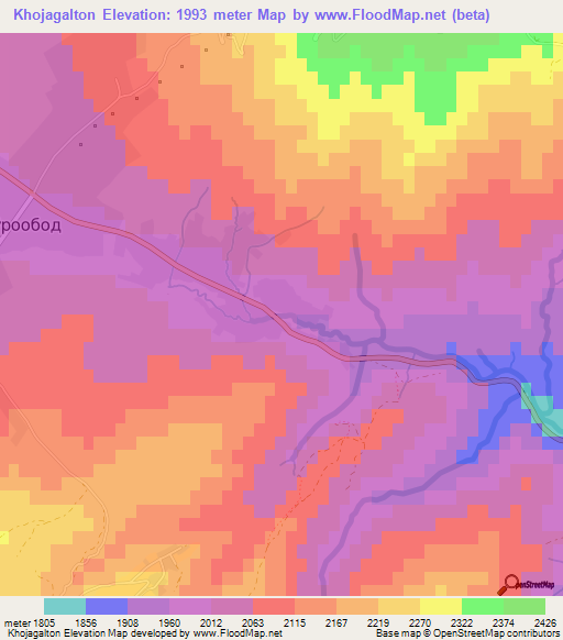 Khojagalton,Tajikistan Elevation Map