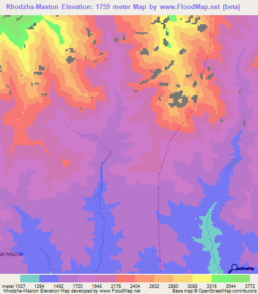 Khodzha-Maston,Tajikistan Elevation Map