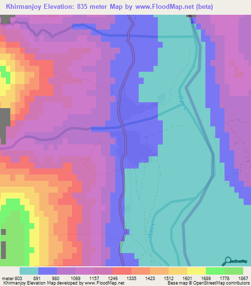 Khirmanjoy,Tajikistan Elevation Map