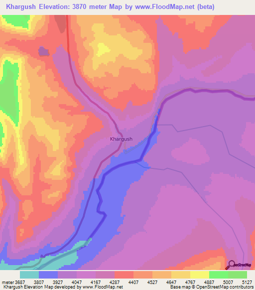 Khargush,Tajikistan Elevation Map