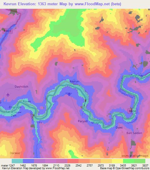 Kevrun,Tajikistan Elevation Map