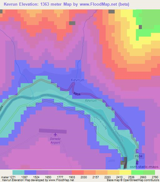 Kevrun,Tajikistan Elevation Map