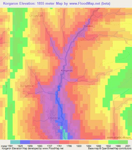 Korgaron,Tajikistan Elevation Map