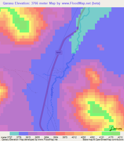 Qarasu,Tajikistan Elevation Map