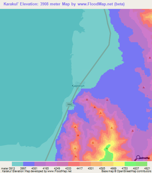 Karakul',Tajikistan Elevation Map