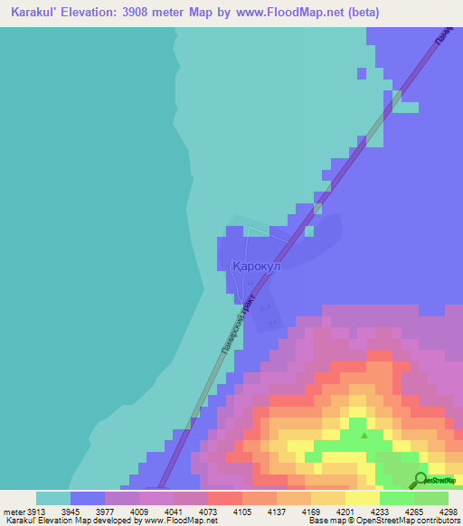 Karakul',Tajikistan Elevation Map