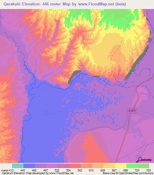 Qarakuhi,Tajikistan Elevation Map