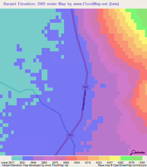 Karaart,Tajikistan Elevation Map