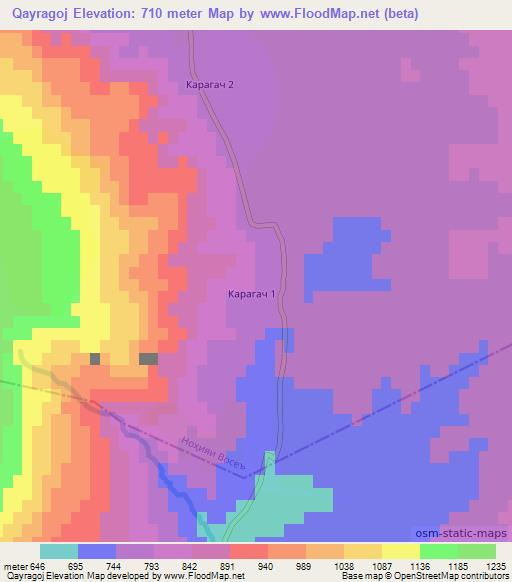 Qayragoj,Tajikistan Elevation Map