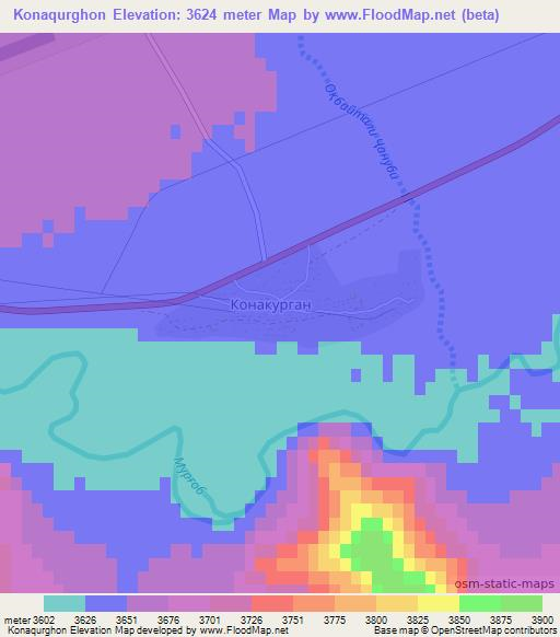 Konaqurghon,Tajikistan Elevation Map