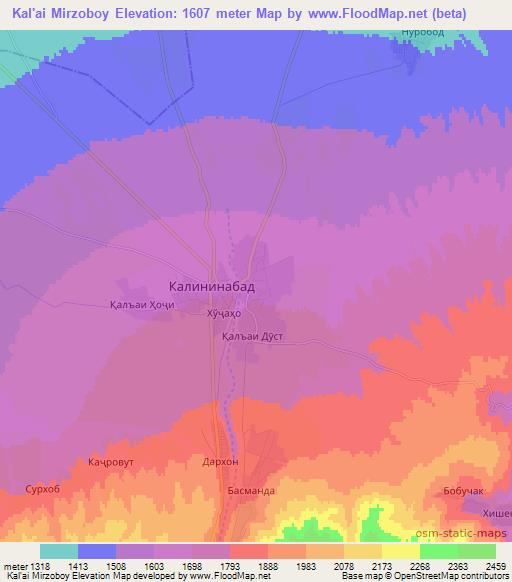 Kal'ai Mirzoboy,Tajikistan Elevation Map