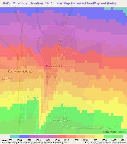 Kal'ai Mirzoboy,Tajikistan Elevation Map