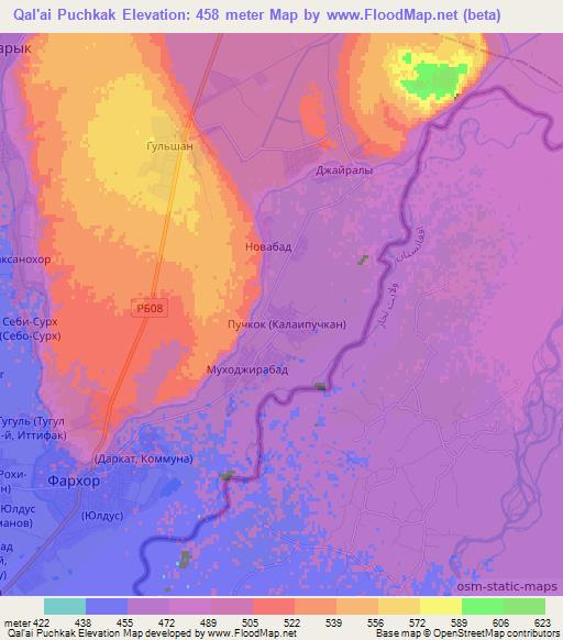 Qal'ai Puchkak,Tajikistan Elevation Map