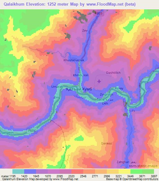 Qalaikhum,Tajikistan Elevation Map