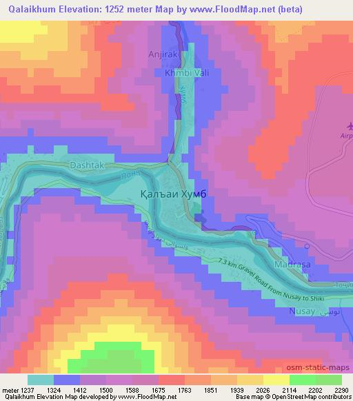 Qalaikhum,Tajikistan Elevation Map
