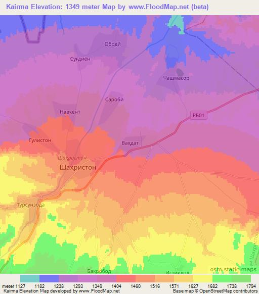 Kairma,Tajikistan Elevation Map